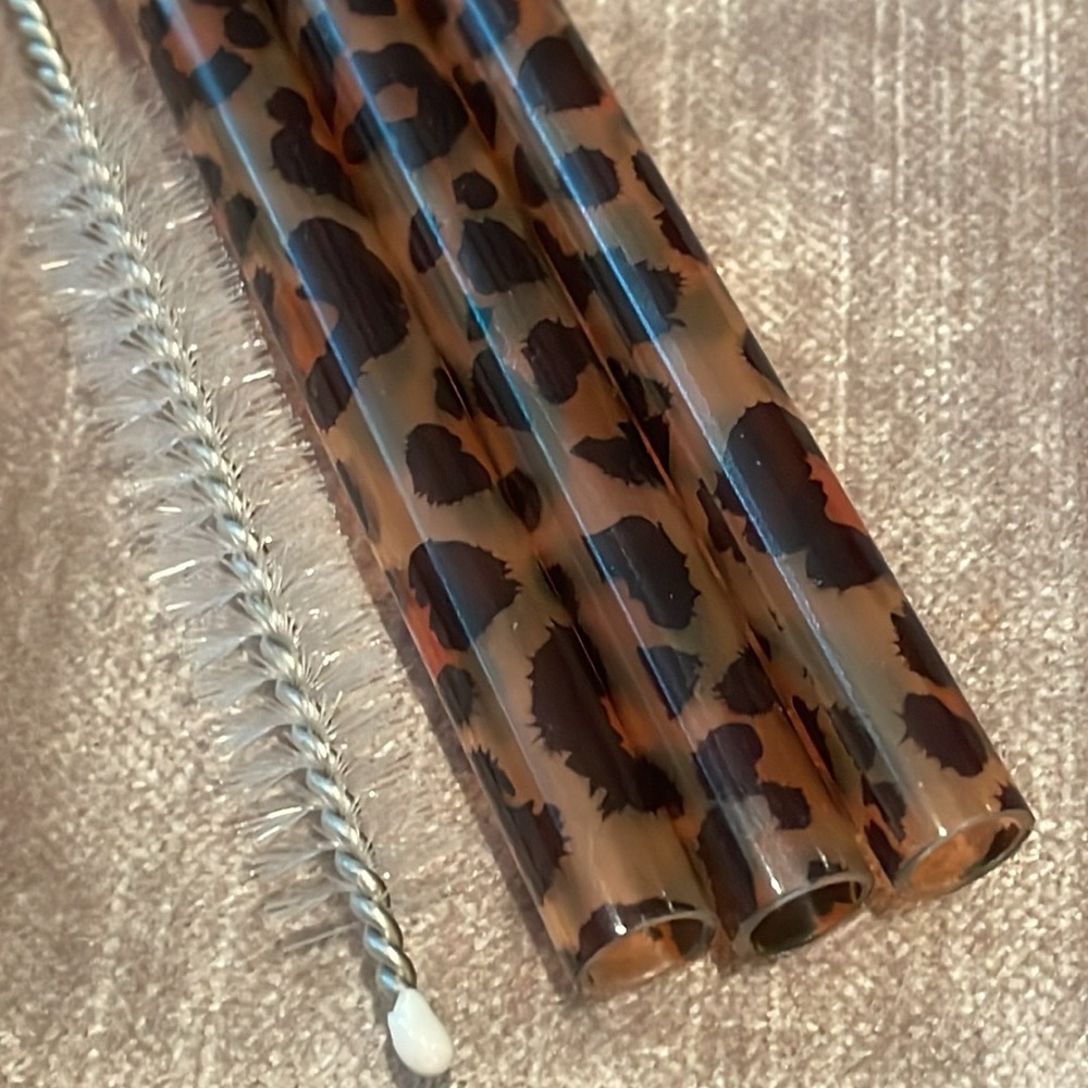 Straws 3 Animal Print Reusable Coffee Iced Tea Cleaning Brush Bundle NEW